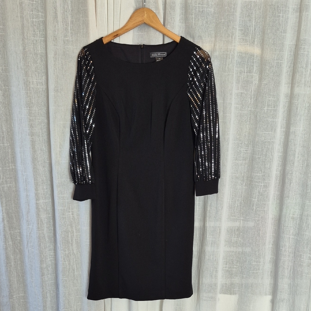 Jessica Howard Black Dress with Embellished Sleeves